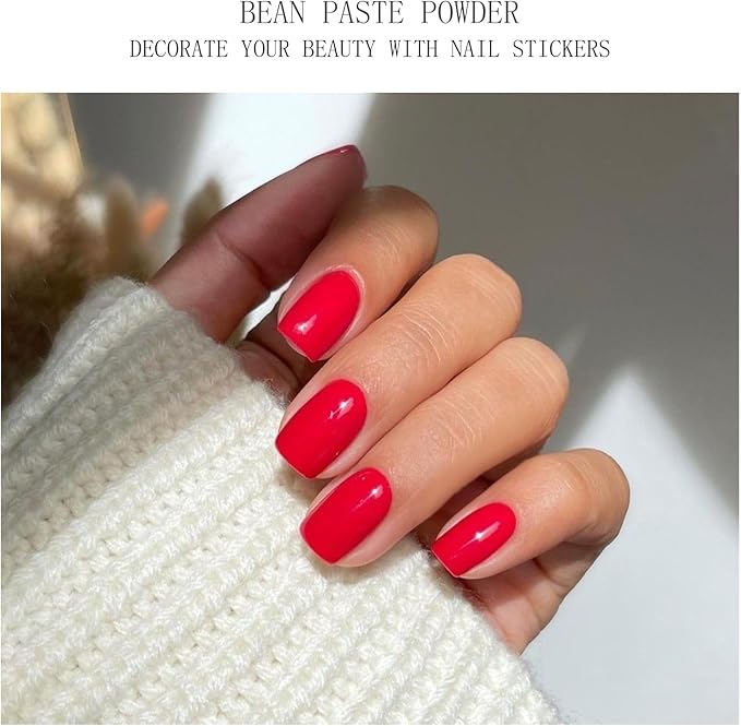 JMEOWIO Semi Cured Gel Nail Strips Bright Red Gel Nail Stickers Nails Art Design Decoration Accessories