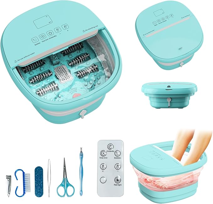 Pedicure Foot Spa with Bubble and Heat,Collapsible Foot Soaking Tub with Remote Control,Pedicure Tools for Feet,Foot Bath Soak Tub Gift for Women/Men,Mom/Dad