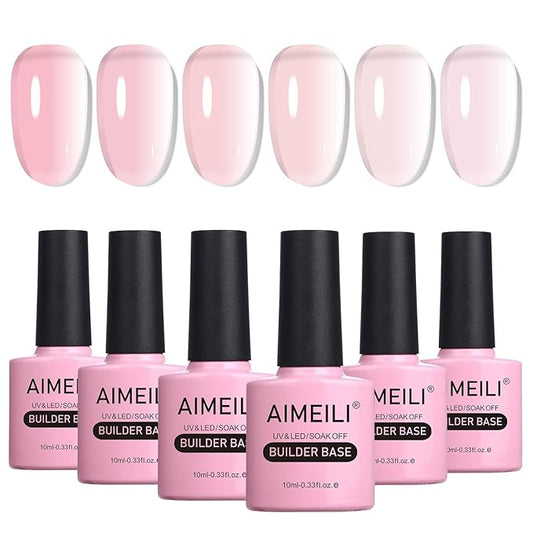 AIMEILI Nude Pink Builder Base Gel for Nails, Hema Free, Cruelty Free, Vegan, No Need Slip Solution, Soak Off Gel Nail Polish 6pcs X 10ml - Kit Set 37
