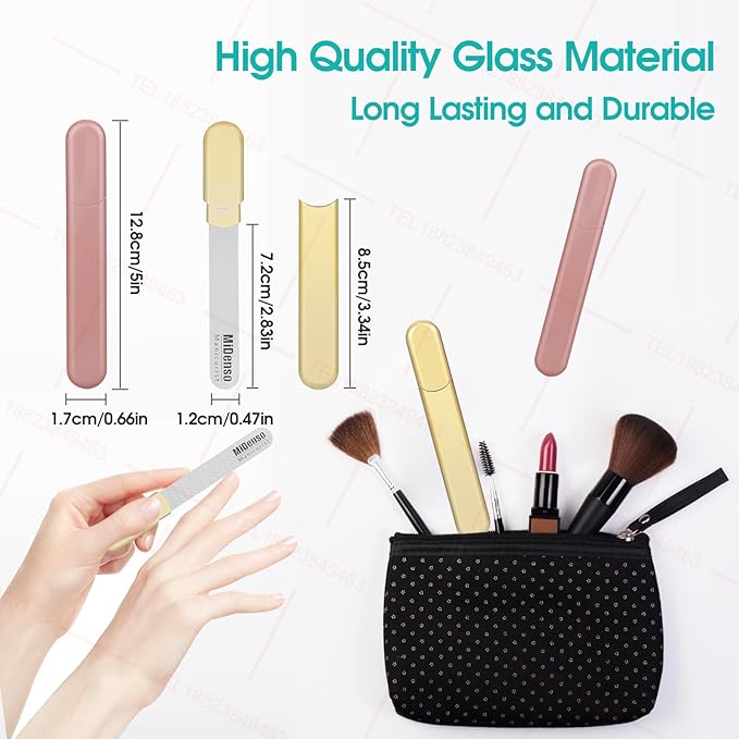 Premium Gift, Glass Nail File with Case, 2 Pack Crystal Nail Files for Natural Nails, Artificial Nails Manicure Pedicure Nail Care Kit Set, Xmas Present for Women and Man(Gold+Purple)