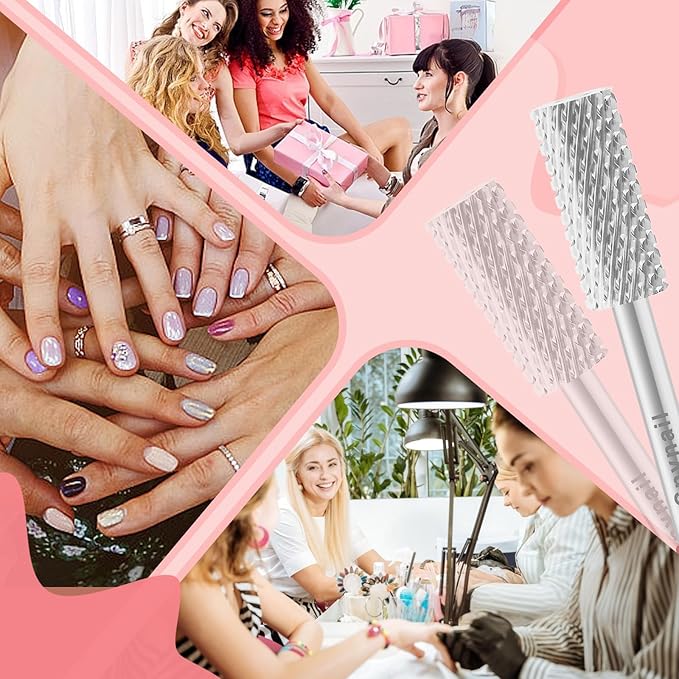 3/32" 5.35MM Small Barrel Flat Top Bit Tungsten Carbide Nail Drill Bit Safety Bit for Gel & Acrylic Removal, 2-Way Rotating Efile Tip, Salon Electric File Accessory (C Grit, Silver)