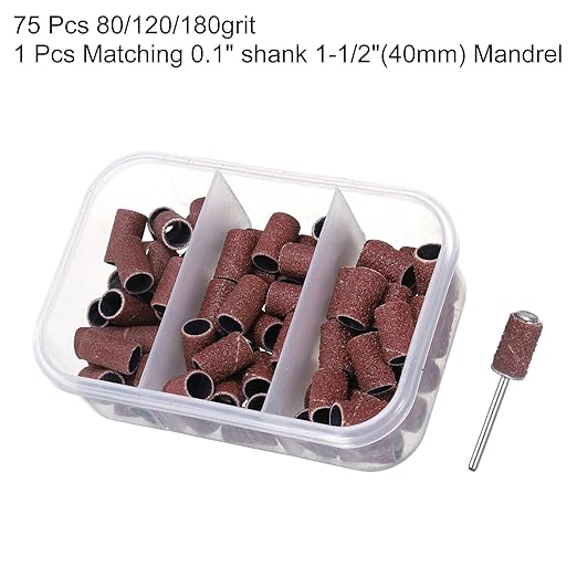 HARFINGTON 76pcs Small Sanding Bands 80/150/240 Grit for Nail Drill Bits Mini Sanding Band with 2.35mm Mandrel for Nails Gel Manicures Brown