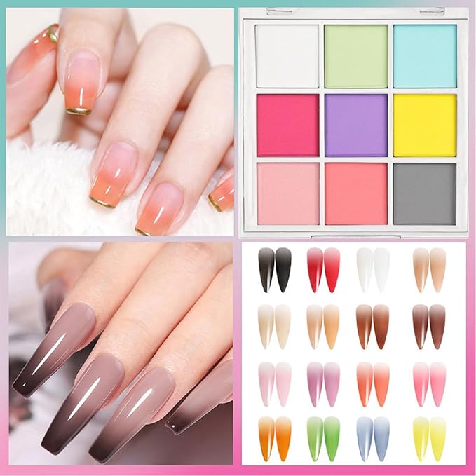 9 Color Nail Pigment Powder Set for Vibrant Ombre,Glitter Nail Art DIY Manicure Accessories Kit with Long-Lasting Shades (Color A)