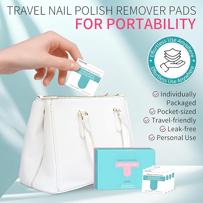 Nail Polish Remover Wipes,200 Pack Individually Nail Polish Remover Pads with Tools,Portable Fingernail Travel Kit,Quickly removedor de gel para uñas for Salon Home