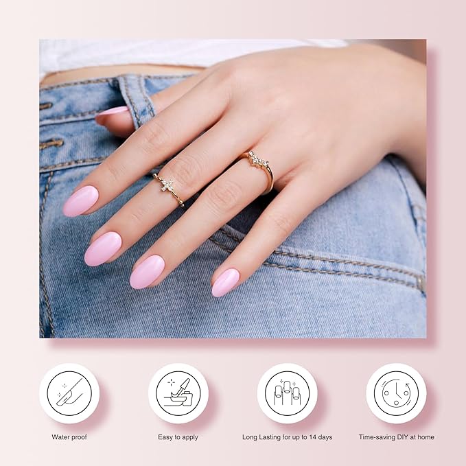 Semi Cured Gel Nail Strips, 20 PCS Gel Nail Stickers Work with UV Light, Salon Quality & Easy to Use - Rosy Luster