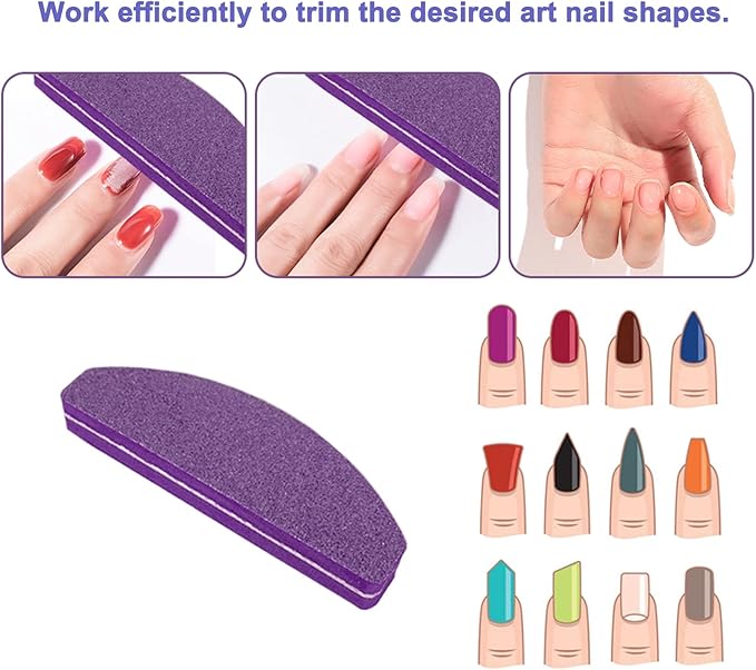 20 PCs Nail Buffers, Double Sided Nail Files Buffer Blocks 100/180 Grit Portable Washable Sanding Buffing File Arc Shape (Purple)