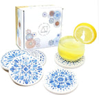 AD Set of 6 Coasters for Drinks Absorbing Round Ceramic Stone Coaster - Image 2