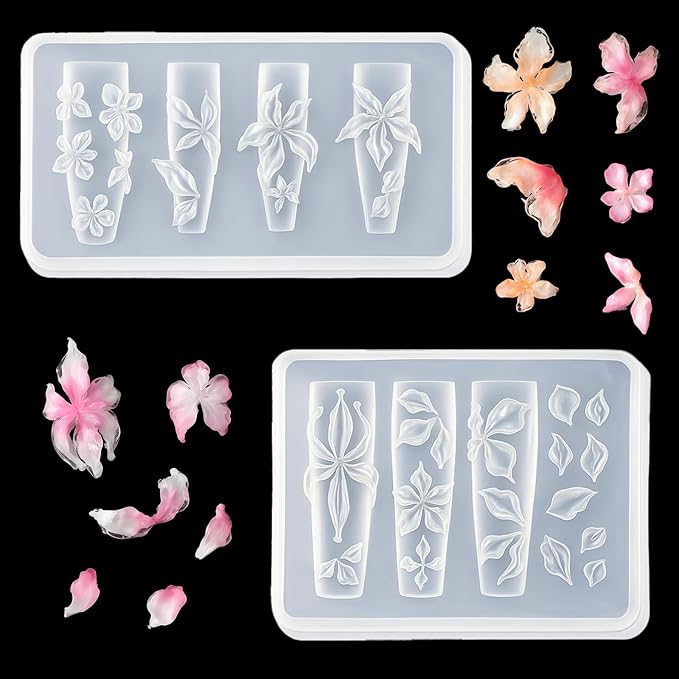 2 Pcs Flower Silicone Nail Art Molds for Women Resin Nail Design