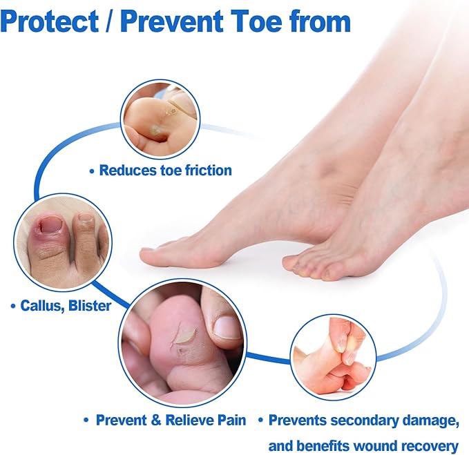 4 Pack Gel Toe Cap and Protector for Big Toe - Cushions and Protects, Toe Covers for Women & Men, Provides Relief from Missing or Ingrown Toenails, Corns, Blisters, Hammer Toes (Large, Beige)