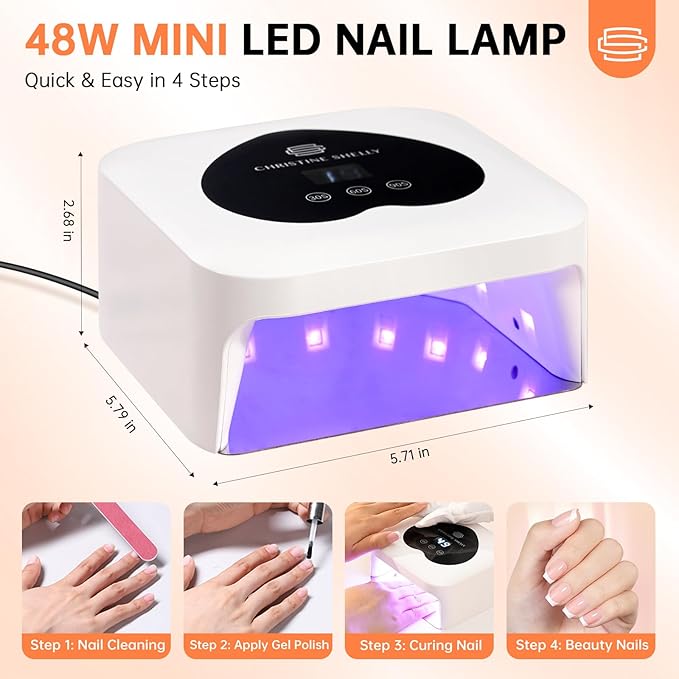 UV Nail Lamp, CHRISTINE SHELLY UV Light for Gel Nails, 48W Plug-in Mini Nail Lamp Nail Dryer with Touch Control Auto Sensor and 3 Timer Settings Nail Light Curing Lamp, Home Nail Art Tools