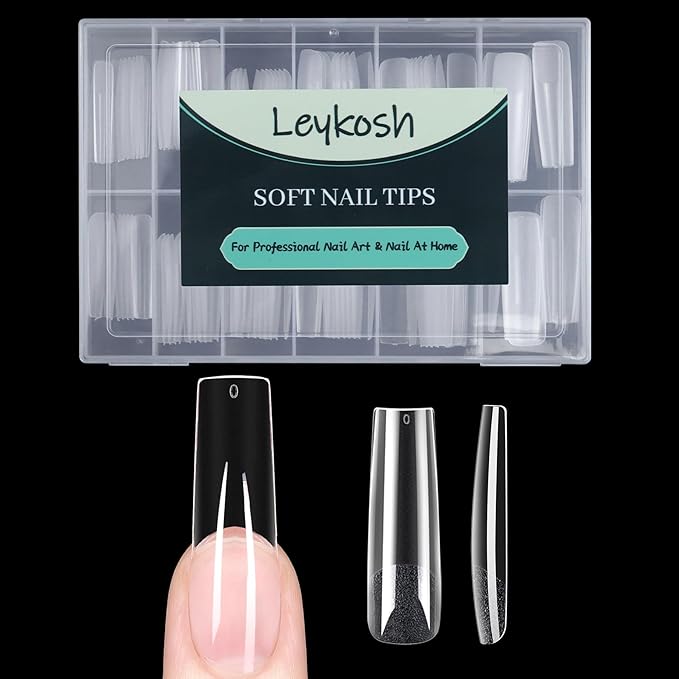 XXL Long Square Nail Tips, 120pcs Acrylic Fake Nails Gel Nail Tips Soft, Full Cover Pre-Shaped Matte Clear Press on Nails for Extension, Diy at Home Manicure 12 Sizes
