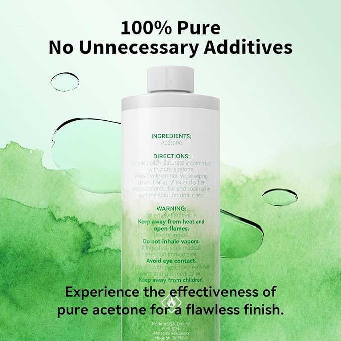 100% Pure Acetone (16 Fl/Oz) -ACS Grade, Made in USA, Professional Strength Nail Polish Remover for Nail Polish, Gels, Acrylic and Sculptured Nails