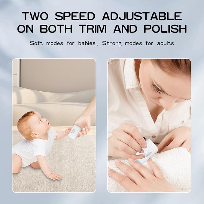 Electric Nail Clipper, Two Speed 2-in-1 Cutting and Polishing Automatic Nail Clipper, for Babies, Kids, Adults, Elderly, White