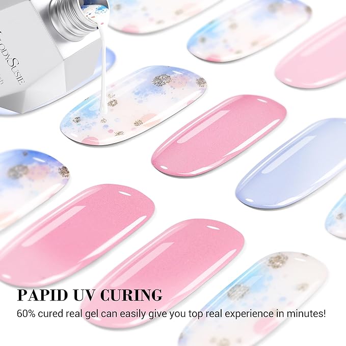 MelodySusie Semi Cured Gel Nail Strips (Pastel Bubbles), 20 PCS Macaron Gel Nail Stickers, Pink Gel Nail Wraps, UV Light Required, Durable and Salon Quality