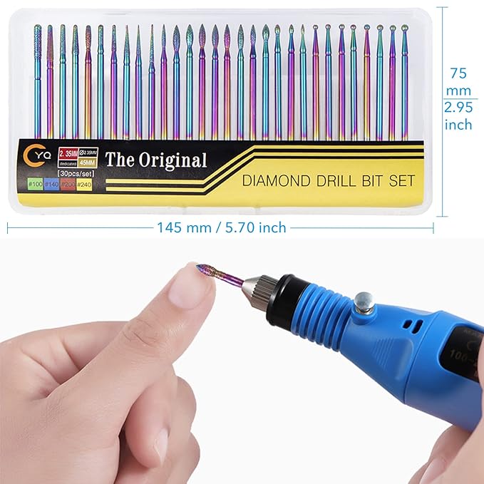 Pack of 30 Nail Drill Bits Colourful Diamond Professional Nail Cutter Attachments Removal Gel Acrylic Cuticle Tungsten Carbide Nail Drill for Manicure Pedicure