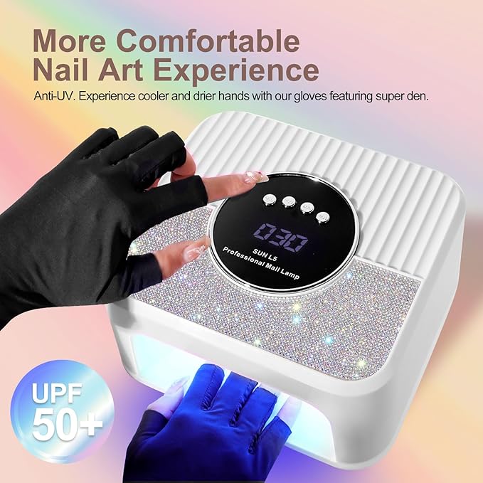 LimeGirl UV LED Nail Lamp Kit for Gel Polish Professional Fast Curing White Dryer Light Set with Protection Gloves Cordless Rechargeable Nail Art Cure Machine for Manicure Pedicure at Home and Salon