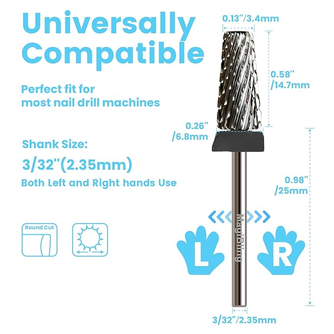 Cross Cut 5 in 1 Tapered Barrel Nail Drill Bits, Professional 3/32'' Safety Tungsten Carbide Bits, Two-way Rotation, Manicure Pedicure Cuticle Gel Removal Polishing, Extra Coarse.