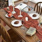 Artoid Mode Boho Terracotta Gauze 6 Pieces Wedding Table Runner, 120 Inch - Image 7