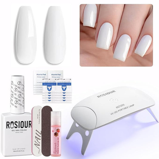 HEMA and TPO Free Gel Nail Polish Kit with U V Light, White One Step Gel Nail Polish 3-in-1, No Need Base and Top Coat Nail Kit with Everything, Nail Starter Manicure Tools Gifts for Women