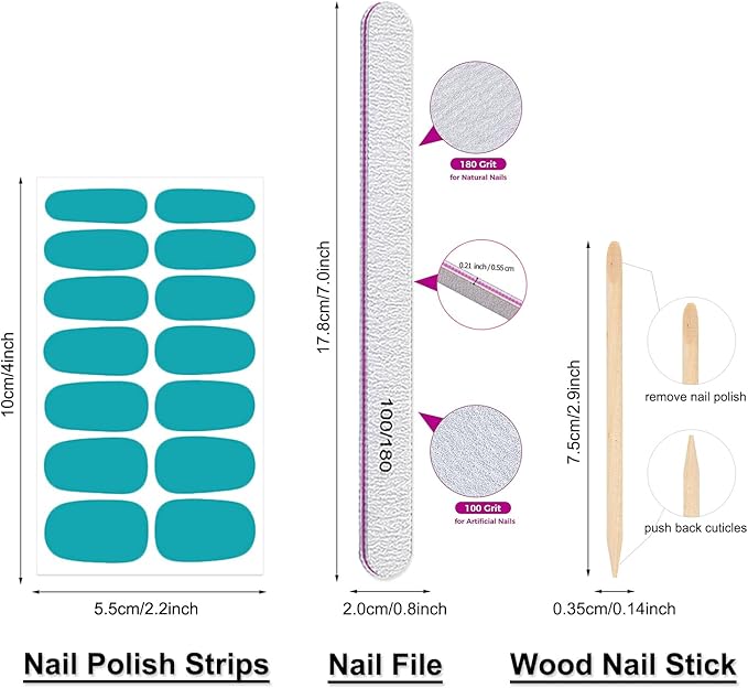 Nail Polish Strips - Solid Color, DANNEASY 24 Sheets Adhesive Nail Polish Stickers Full Nail Wraps for Women Girls Manicure Sticker Fingernails 1Pc Nail File, Cuticle Stick