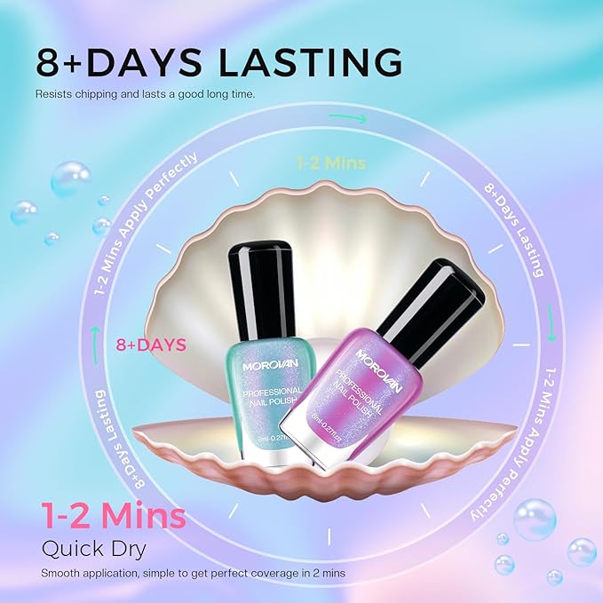Morovan Pearl Nail Polish Set: Glitter Mermaid Iridescent Polish 2025 Mini Shimmer Pink Green Blue Nude Coral Cream Summer Manicurist nail polish for Women Girls Gift