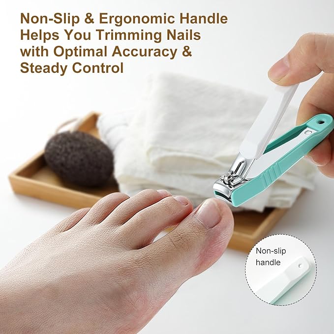 PAFASON Ultra Sharp Stainless Steel Nail Clipper Trimmer Cutter Set with Built-in Nail Catcher & Nail File 2 Pack Fingernail & Toenail Clippers for Men & Women