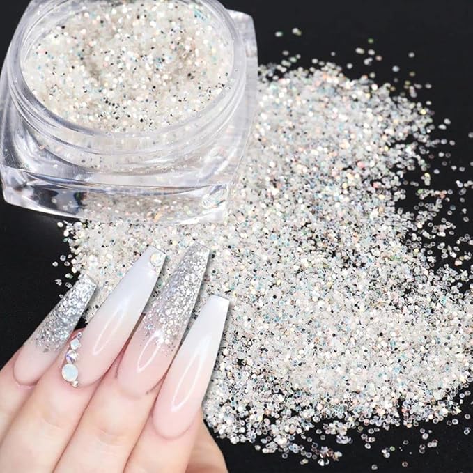 Holographic Nail Art Sequins Glitter Kits 6 Boxes 3D Nails Glitter Metallic Shining Flakes Acrylic Powder Dust Sequins for Nails Decoration Holographic Manicure Tips (Mixed Color - Fresh)