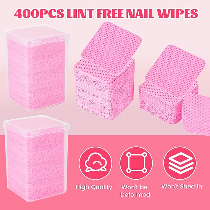 MAYEEN Lint Free Nail Wipes 400PCS Non-Woven Fabric Nail Polish Remover Wipes No Lint Nail Wipe for Gel Nails Eyelash Extensions Glue Cleaning Pad Nail Supplies