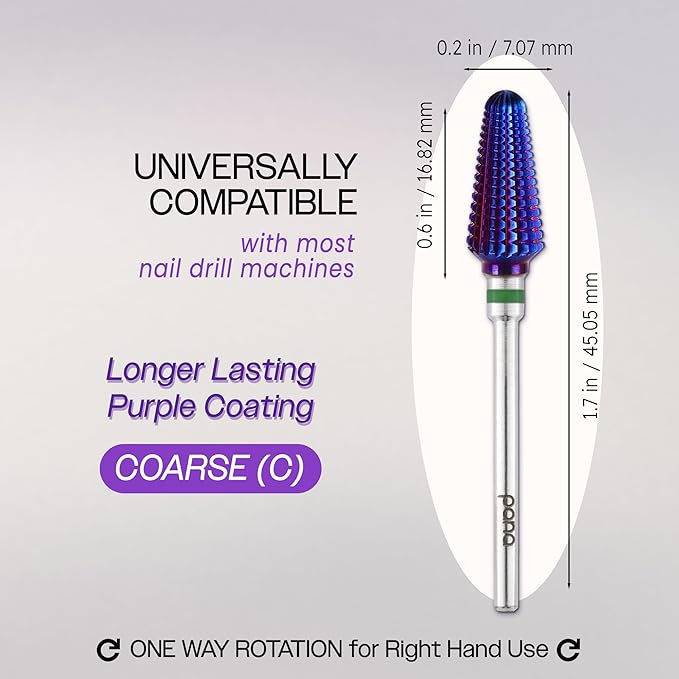 PANA 3/32" Purple Tornado Carbide Nail Drill Bit for Acrylics, Nail Extension, Gel Polish Removal Nail Salon Manicure Pedicure Electric File Tools (Coarse - C)