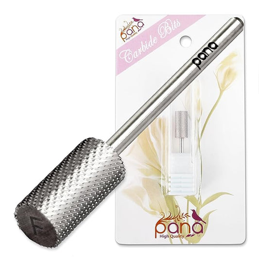 PANA Professional 3/32" Shank Size - Flat Top Large Barrel Silver Carbide Bit - Fine Grit - Nail Drill Bit for Dremel Machine