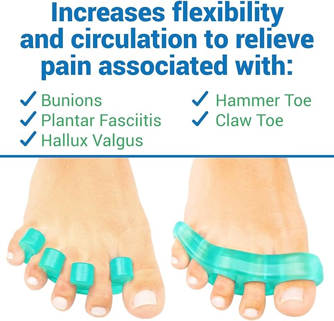 ViveSole Toe Separators for Men & Women Medium (2 Pairs) - Silicone Gel Spreaders - Therapeutic Spa Stretchers for Plantar Fasciitis, Bunions, Overlapping Hammer Toe Spacers - Metatarsal Yoga Cushion