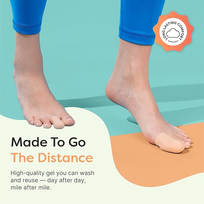 ZenToes 6 Pack Gel Toe Cap and Protector - Cushions and Protects to Provide Relief from Missing or Ingrown Toenails, Corns, Blisters, Hammer Toes (Variety, Beige)