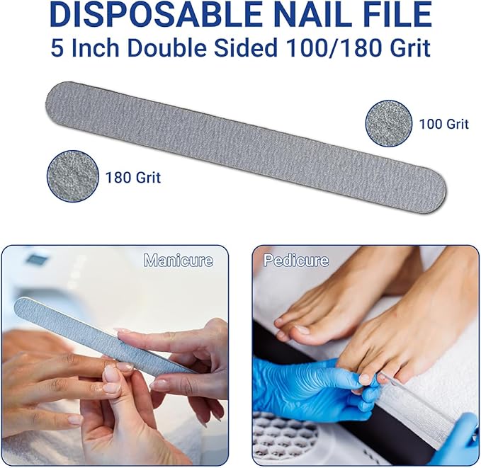 4-Piece Pedicure Kit, 200-Count – Individually Packed, Includes Purple Pumice Pad, Wood Nail File 80/100 Grit, Mini Buffer, Toe Separators – Professional Disposable Pedicure Supplies