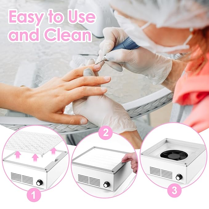 Nail Dust Collector Dust Collector Machine Reusable Filter & Powerful 120W (White, Fixed Speed Version)