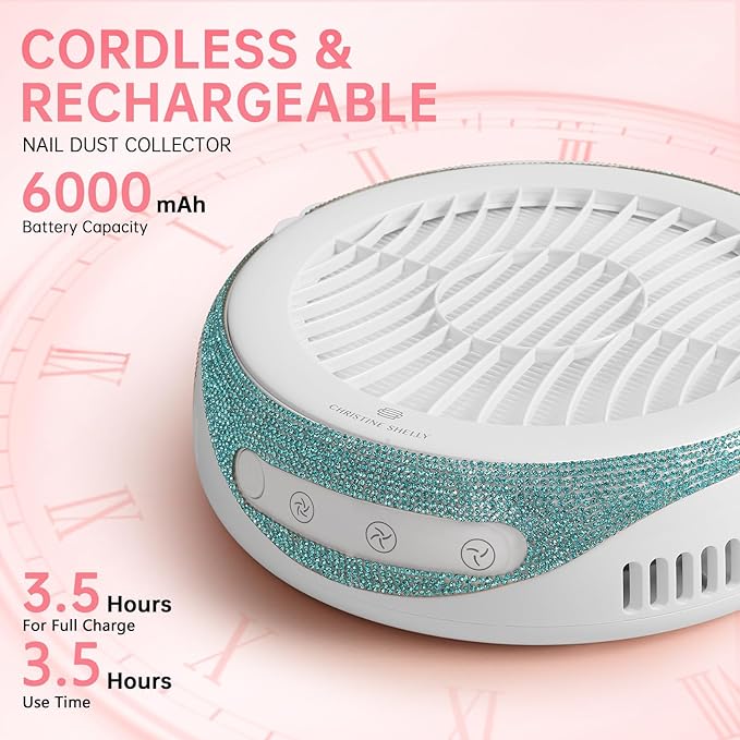 Nail Dust Collector, Cordless Dust Collector Nail Tech, Powerful Vacuum Fan Vent Dust Collector Extractor Dust Suction Machine for Acrylic Nails Polishing, Nail Salon&Home