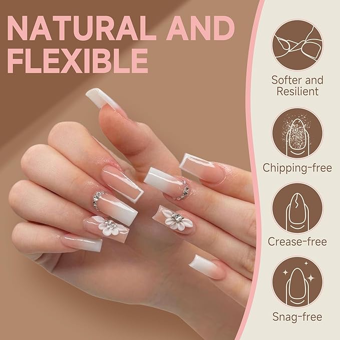 UNA GELLA Clear Gel Nail Tips Square No C Curve 504pcs French Style Square Acrylic Nail Tips Pre-inner Half Cover Faster Gel Nail Extension Home DIY French Press On Nails 12 Sizes