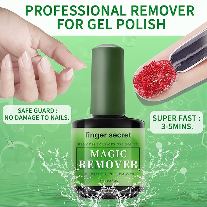 Gel Nail Polish Remover Kit, Fast Efficient Gel Polish Remover for Tough Gel, No Damage to nails Remove Soak Off Nail Gel Polish Portable Magic remover -0.5oz
