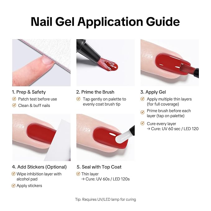 2-Step Gel Nail Polish Pens with No-Wipe Top Coat, 6 Colors Red Nail Polish Set, Quick Dry Long Lasting Gel Polish, Beginner Friendly Nail Art Pen, UV/LED Lamp Required, Portable for Travel