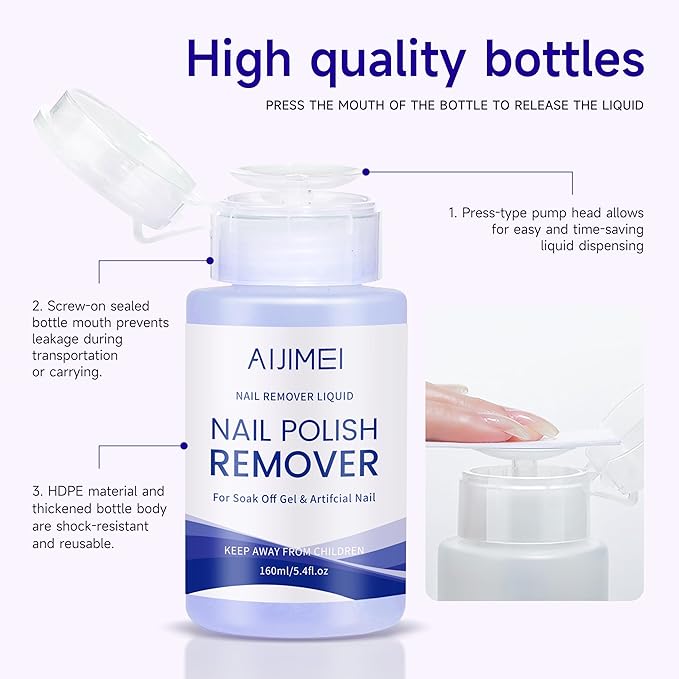 AIJIMEI 160ml Nail Polish Remover Portable Nail Polish Remover for Nail Art Easy to Handle Residual Nail Oil for Daily Nail Polish Remover Helper