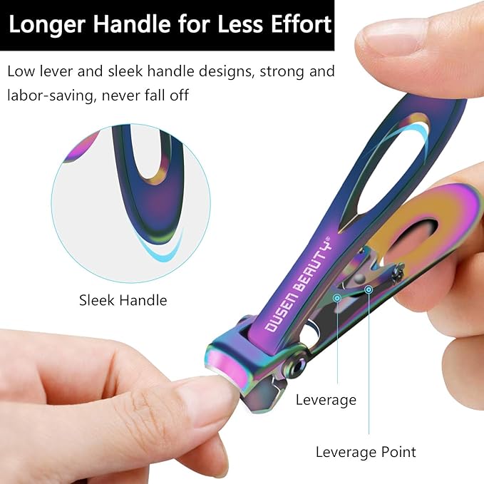 Nail Clippers for Thick Nails, Extra Wide Jaw Opening Nail Cutter for Thick Toenails, Stainless Steel Finger & Toe Nail Clipper with Nail File 3 Pcs Set for Seniors & Adult & Men & Women