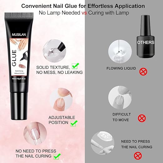 5PCS Semi Solid Nail Glue, New Super Strong Solid Nail Glue for Acrylic Nails Press Ons Nails Quick Drying No UV Light Long Lasting for Acrylic Fake Nails Tips Chip-Resistant & Longwear Formula