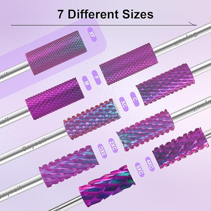 3/32" Small 5.35MM Barrel Bit Tungsten Carbide Nail Drill Bit Safety Bit for Gel & Acrylic Removal, Right Way Rotating Efile Tip, Salon Electric File Accessory (5XC Girt, Purple)