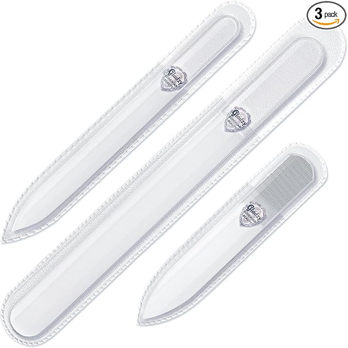 Genuine Czech Glass Nail File Set - Multi-Functional Shiner Buffer, Double Sided Different Grit Etched Surface, Manicure & Pedicure, Professional Nail Care Tool, EU Quality by GLADZY