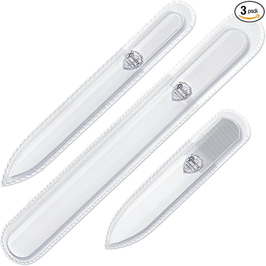 Genuine Czech Glass Nail File Set - Multi-Functional Shiner Buffer, Double Sided Different Grit Etched Surface, Manicure & Pedicure, Professional Nail Care Tool, EU Quality by GLADZY