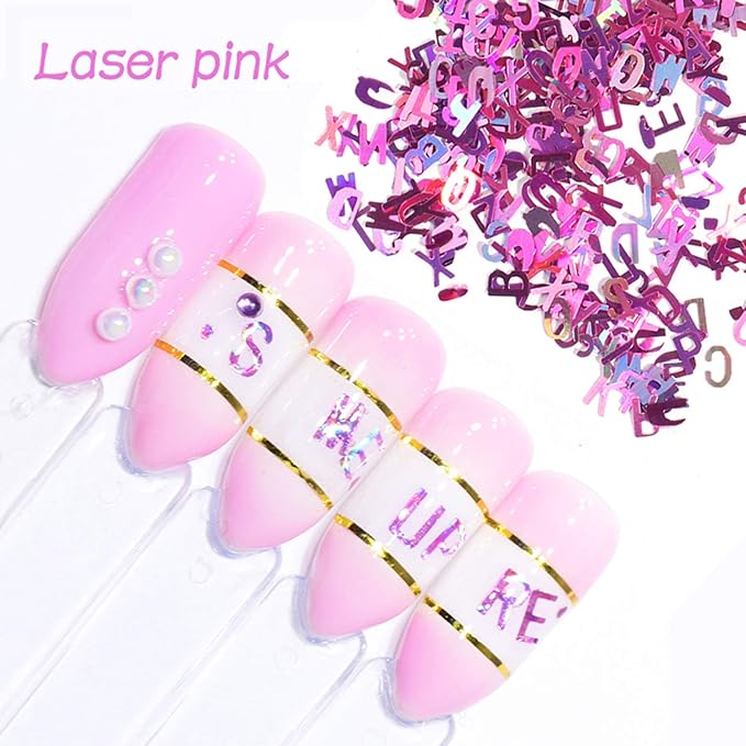 12 Colors Letters Nail Art Glitters Sequins Laser Gold 3D Flakes Alphabet Designs Accessories for Women Girls Manicure Tips Decorations Shine Stickers Decals