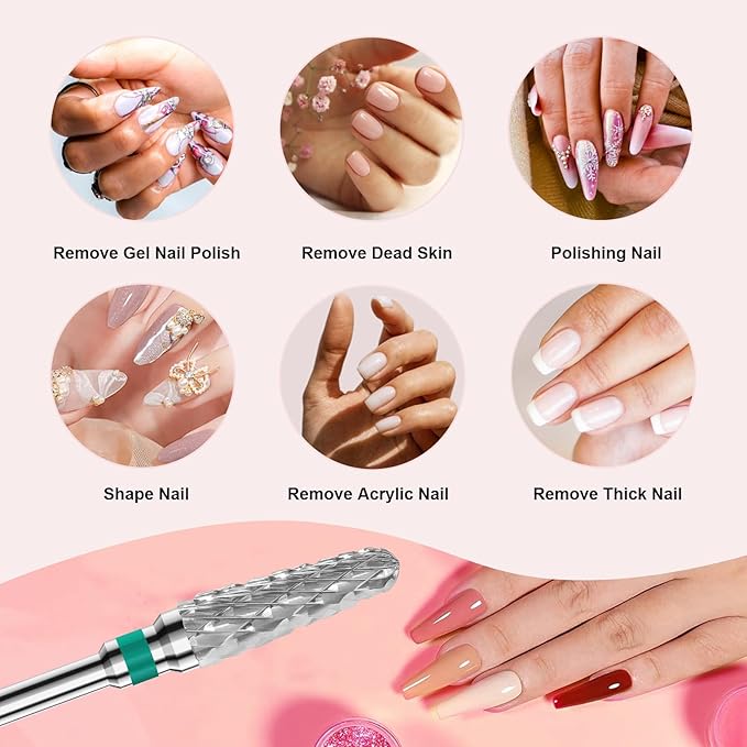 3/32" 2PCS Clean Cone Bits Coarse Grit Carbide Cuticle Cleaner Bit for Electric Nail Drills – Professional Manicure Tool for Nail Salons and Home Use (C Grit. Silver)