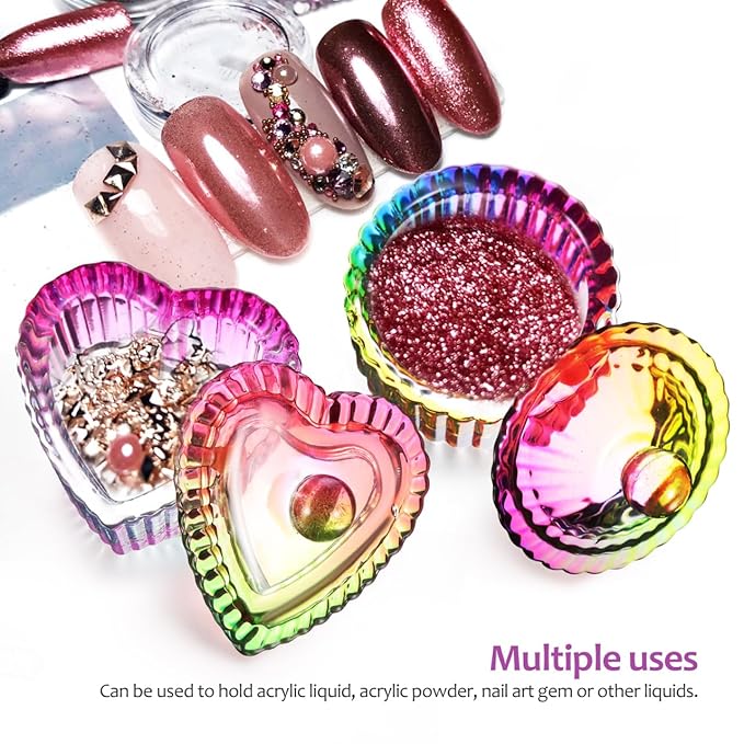 Dappen Dish Vibrant Color Round/Heart Shaped Dishes Set of 2 Glass Dish Bowls with Lids Nail Art Storage for Liquids Nail Tech must Haves
