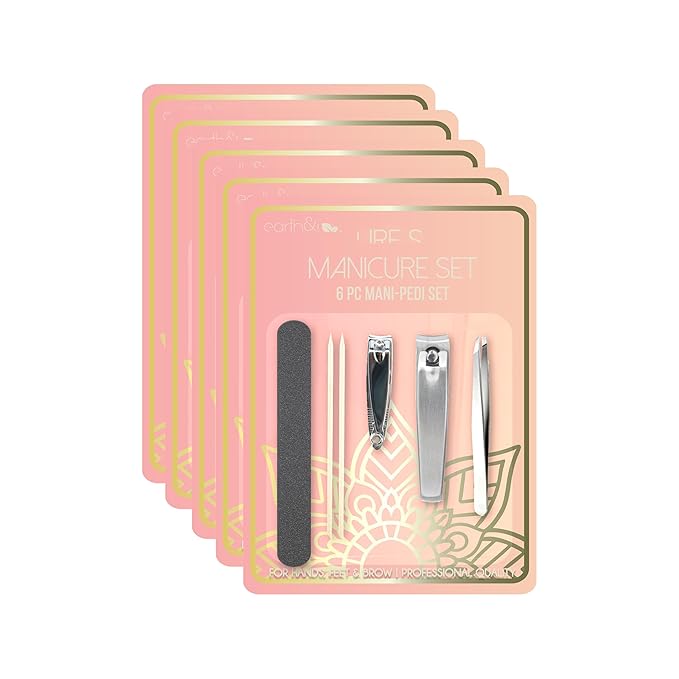 Earth & I Pink 5 Pack Nail Manicure Kit - 30 Count Manicure and Pedicure Kit for Women, Nail Trimmers, Toe Clippers, Toenail Nails Cutter, Mens Care, Mens Travel Toiletries