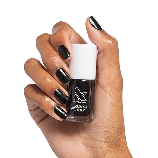 Olive & June Quick Dry Nail Polish | Instant, Fast-Drying, Smudgeproof Color | 15-free, Vegan, Cruelty-Free Formula | Lasts up to 5 Days | Salon-Quality Manicure Pedicure at Home | Cateye Inky Black