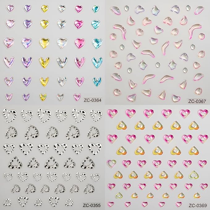 8Sheets 5D Embossed Valentine's Day Heart Nail Art Stickers - Blue Pink Aurora Gold Decals for Women Girls - Cute Nail Supplies